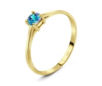 Gold Plate 4mm Blue Topaz CZ Ring CSR-150-4-GP